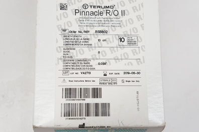 Terumo RSB802 Pinnacle R/O II Introducer Sheath 10cm x 0.038inch (x) - Box of 10